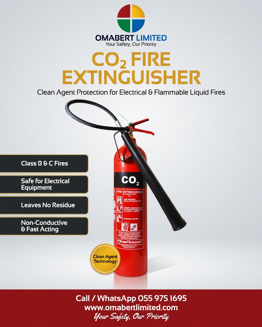 CO₂ fire extinguisher — black label, Class B/E