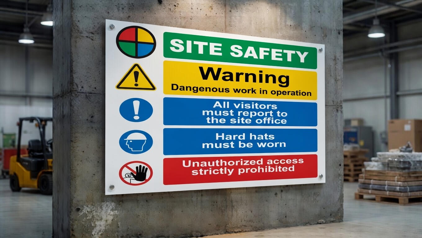 Safety signage on a worksite